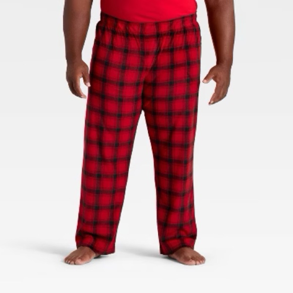 Men's nwt Plaid Microfleece Holiday Matching Family Pajama Pants Red/Black XXL